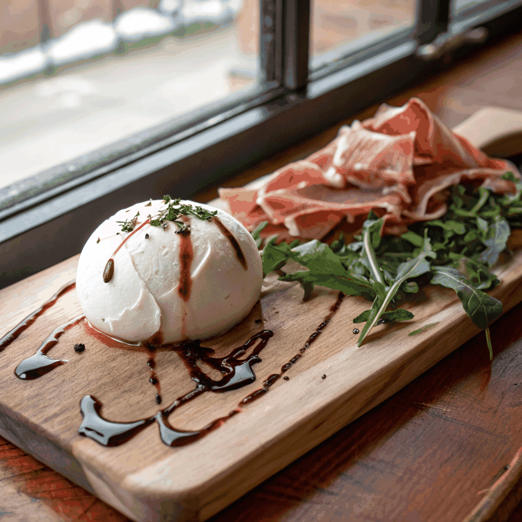Creamy burrata served with fresh figs and balsamic