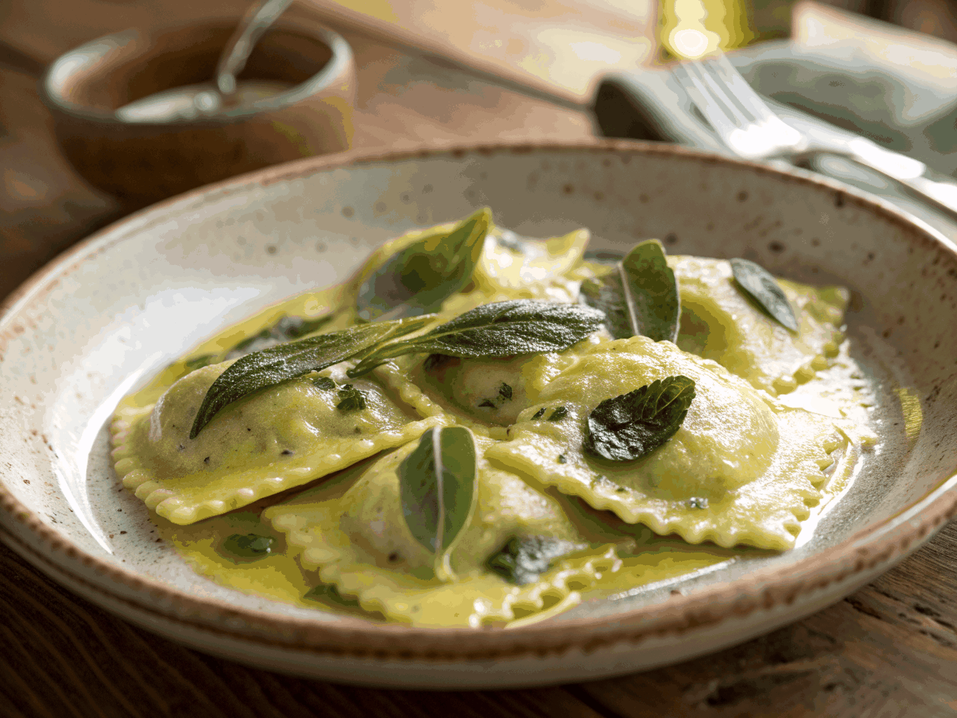 Lemon ricotta ravioli with sage butter