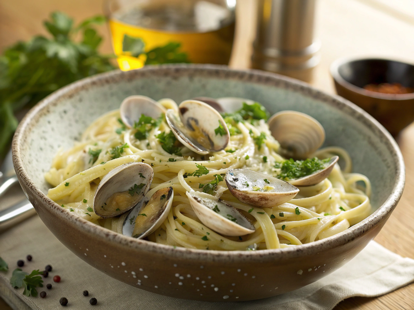 Spaghetti with fresh clams and garlic